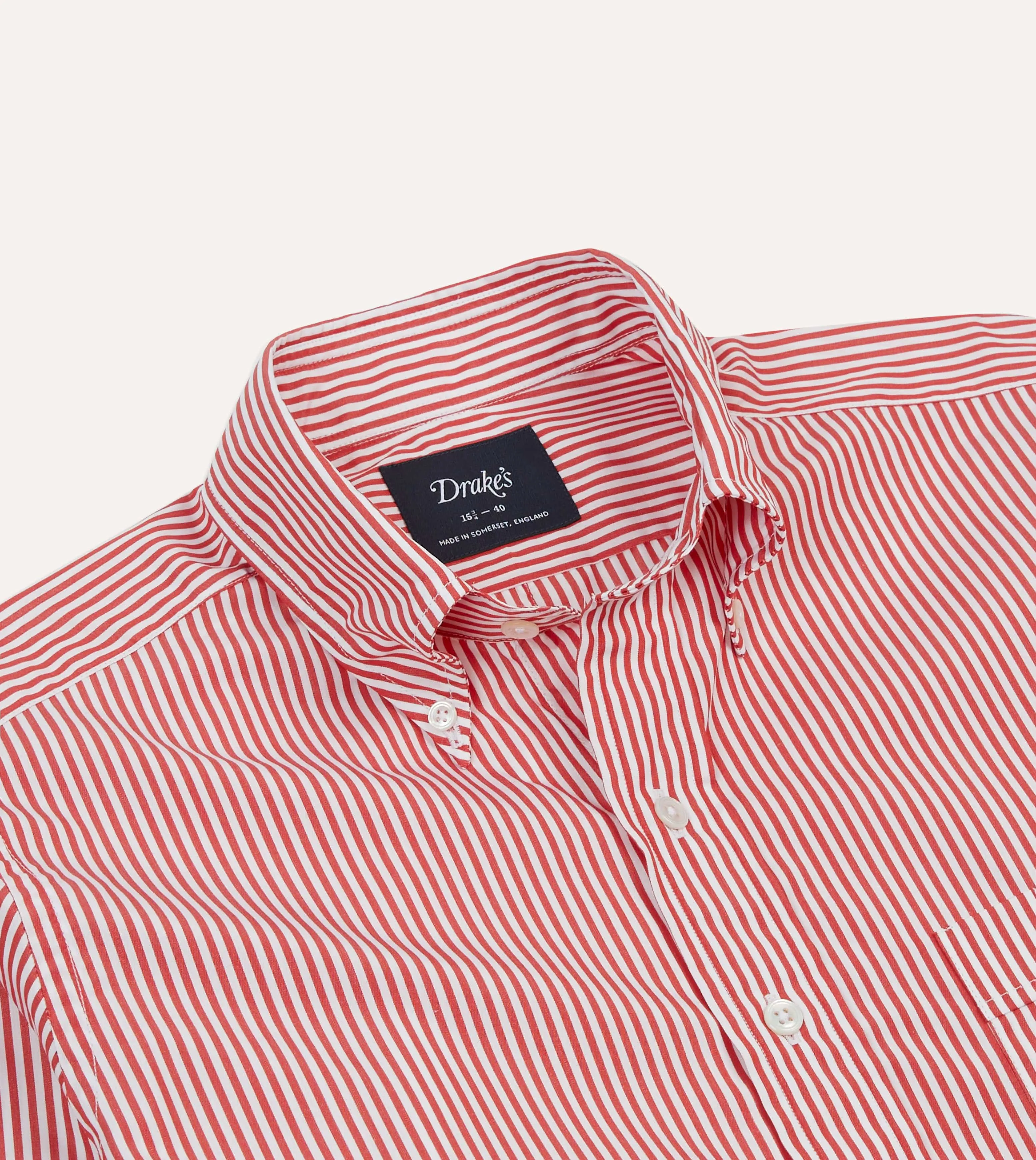 Red Narrow Stripe Cotton Poplin Button-Down Shirt Short Sleeve Night Out