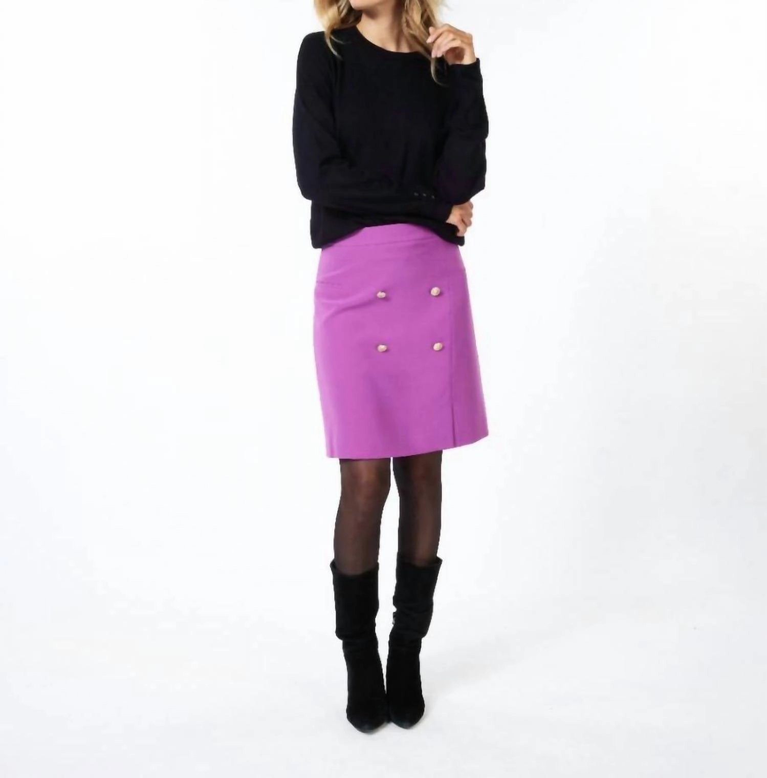 Button Detail Mini Skirt In Violet Sleek Comfort