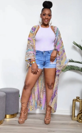 Cabana Beach Kimono In Purple & Taupe Winter-Ready Fashion