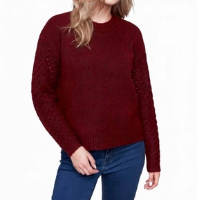 Cozy Choice Cabernet Fishnet Sleeve Sweater In Red
