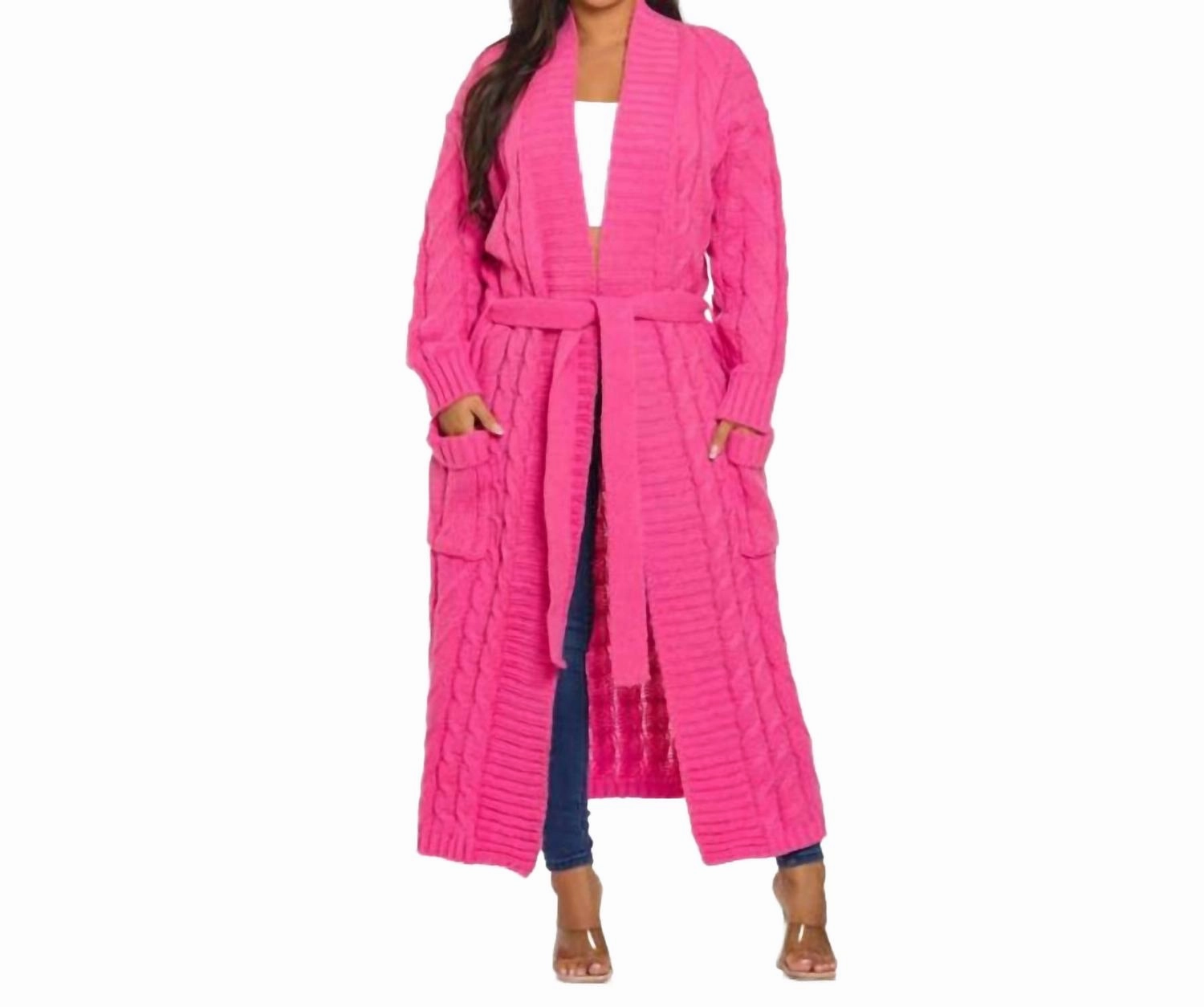 Cable Knit Cardigan In Bubble Gum Pink Moisture wicking
