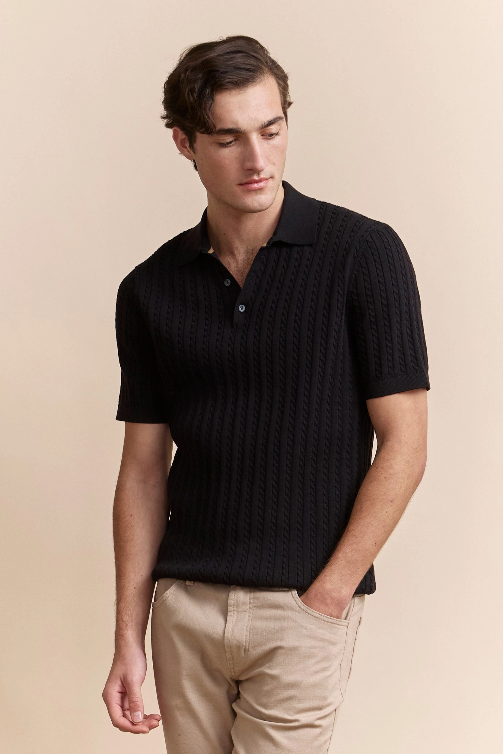 Cable knit polo Casual Outfit Dress Up Or Down