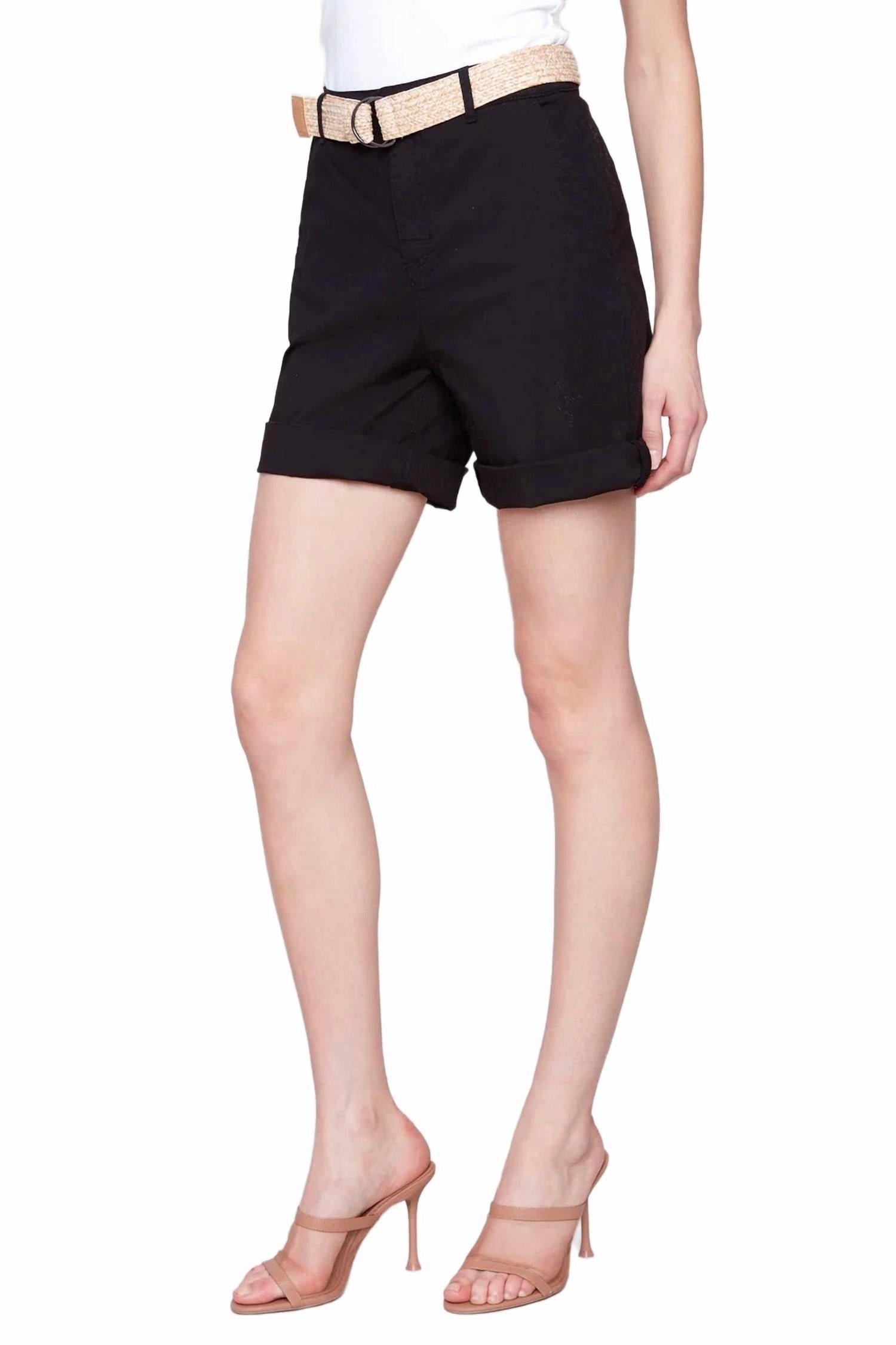 Cuff Shorts W/belt In Black City Mood