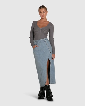 Can't Forget You Denim Midi Skirt Comfy Fit Recycled Polyester