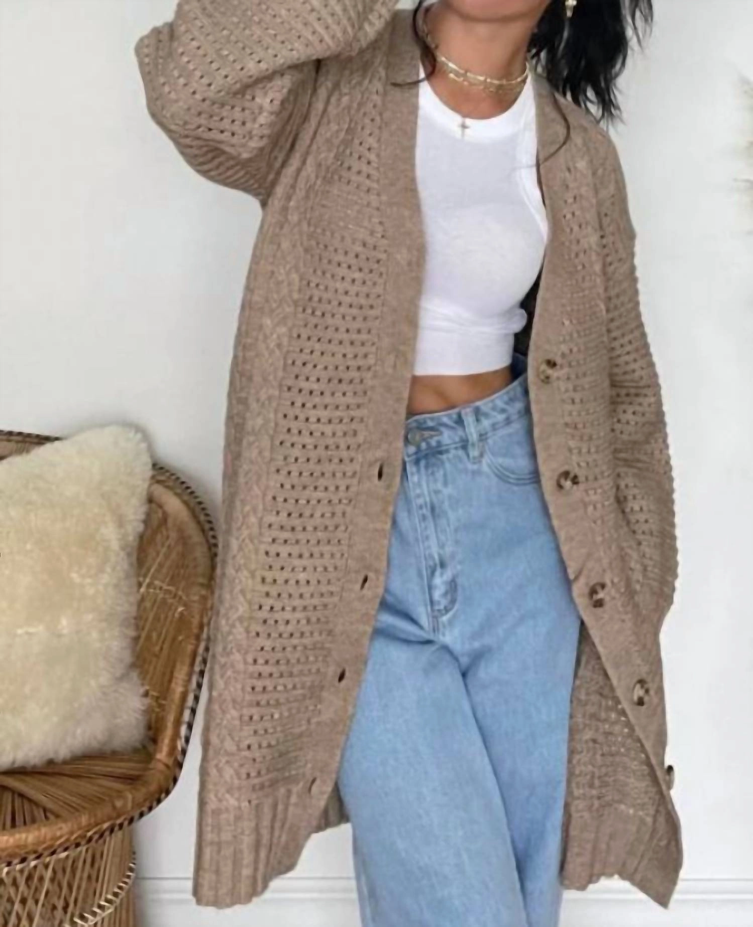 Casual Knit Wear Soft comfort layer Candice Cable Knit Cardigan In Latte Brown