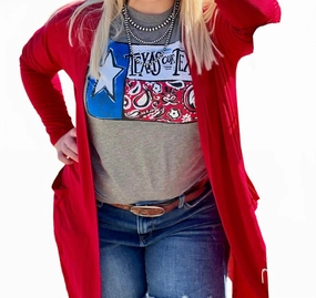 Cardigan In Ruby Red Yarn Dyed Fabric Perfect Layer