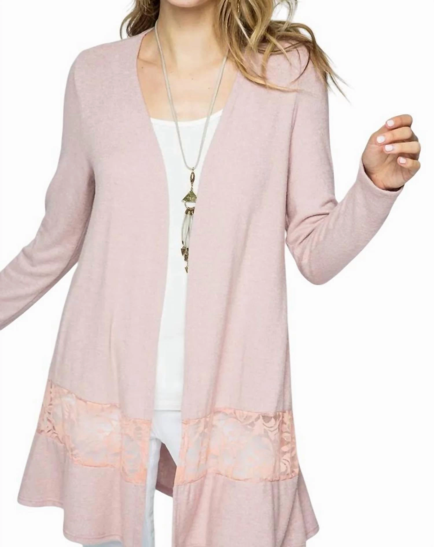 Timeless Fashion Cozy Essential Cardigan With Lace Detail In Mauve