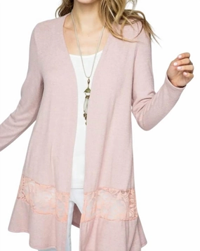 Timeless Fashion Cozy Essential Cardigan With Lace Detail In Mauve