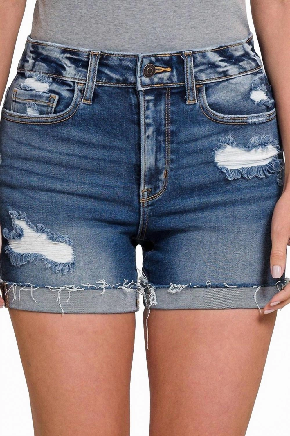 Contoured Cuff Design Carli Cuffed Shorts In Blue