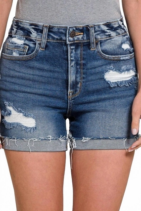 Contoured Cuff Design Carli Cuffed Shorts In Blue