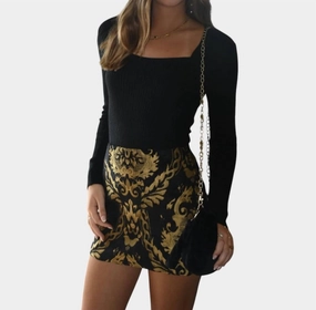 Carmine Jacquard Skirt In Black And Gold Organic Cotton
