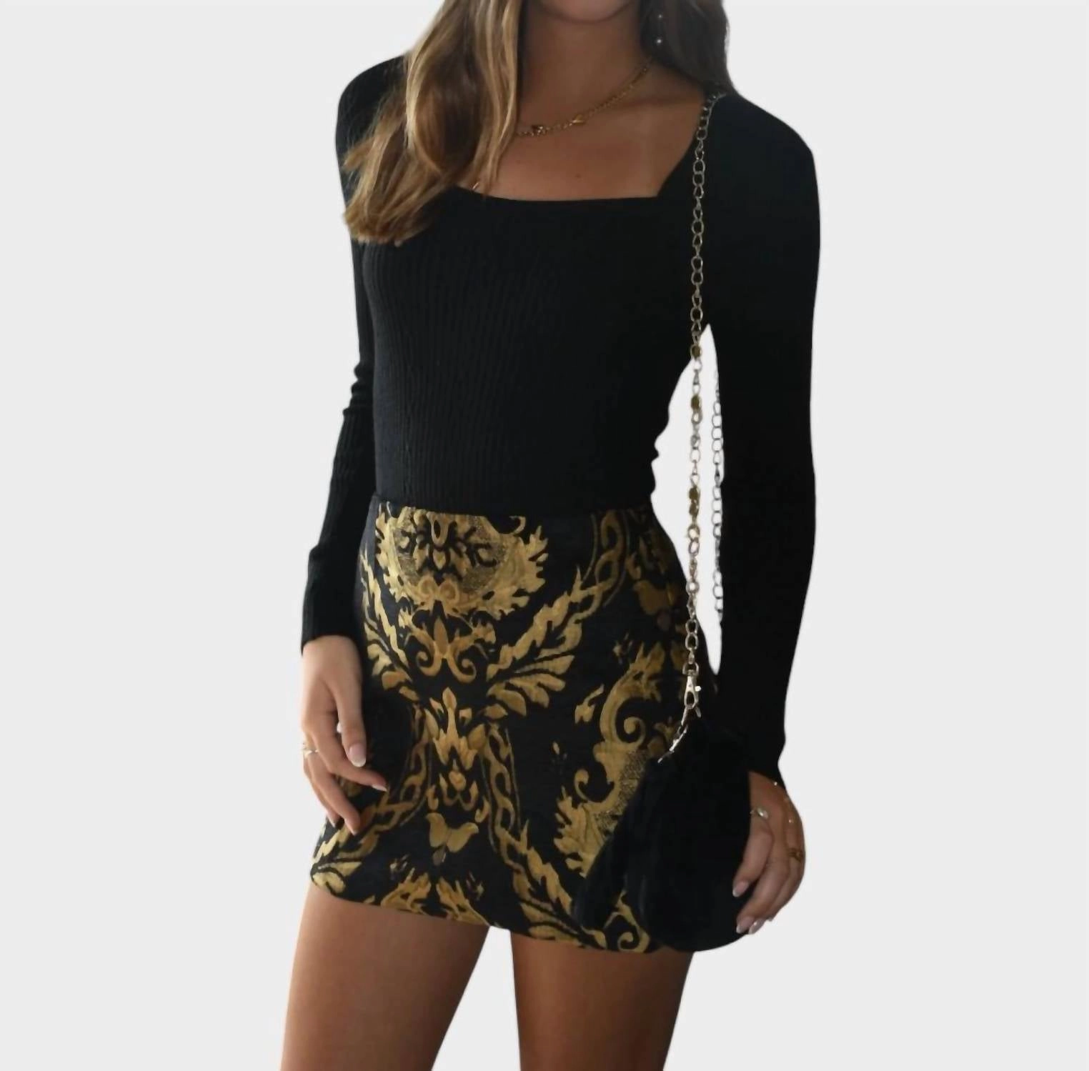 Carmine Jacquard Skirt In Black And Gold Organic Cotton