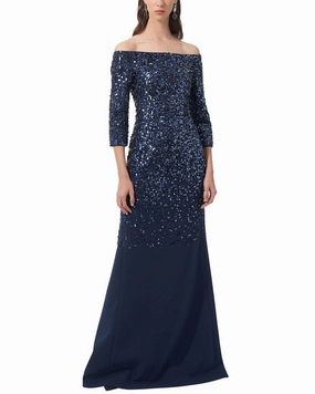 Carolina Herrera Embellished Off-Shoulder Flare Gown Mood Piece Lounge Fit