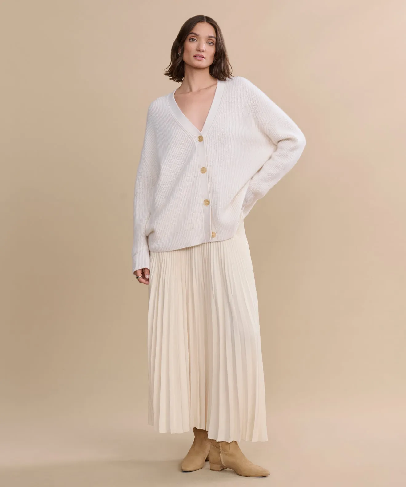 Ribbed Detailing Cashmere Cocoon Cardigan