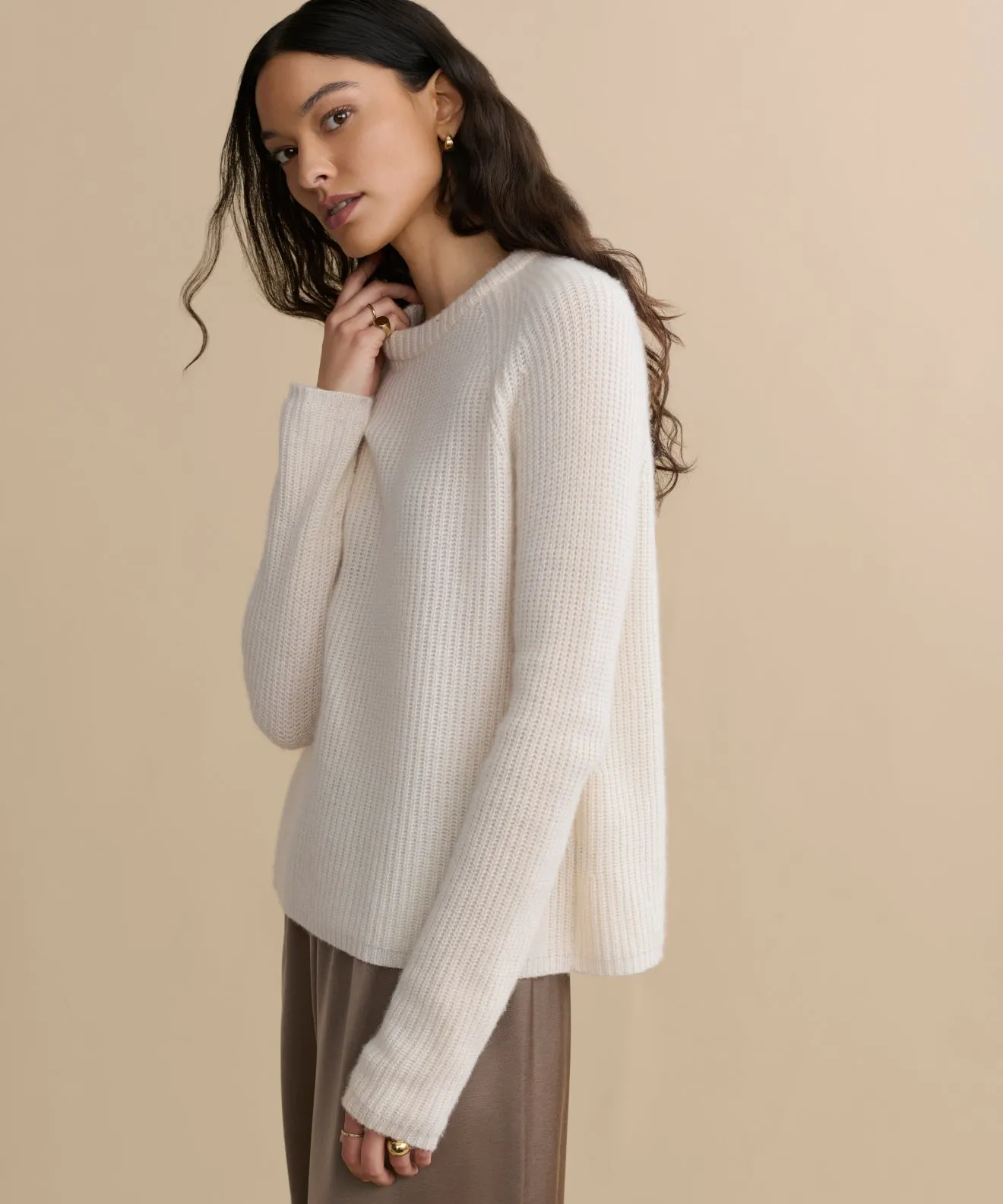 Low Impact Dye Recycled Fiber Cashmere Fisherman Sweater