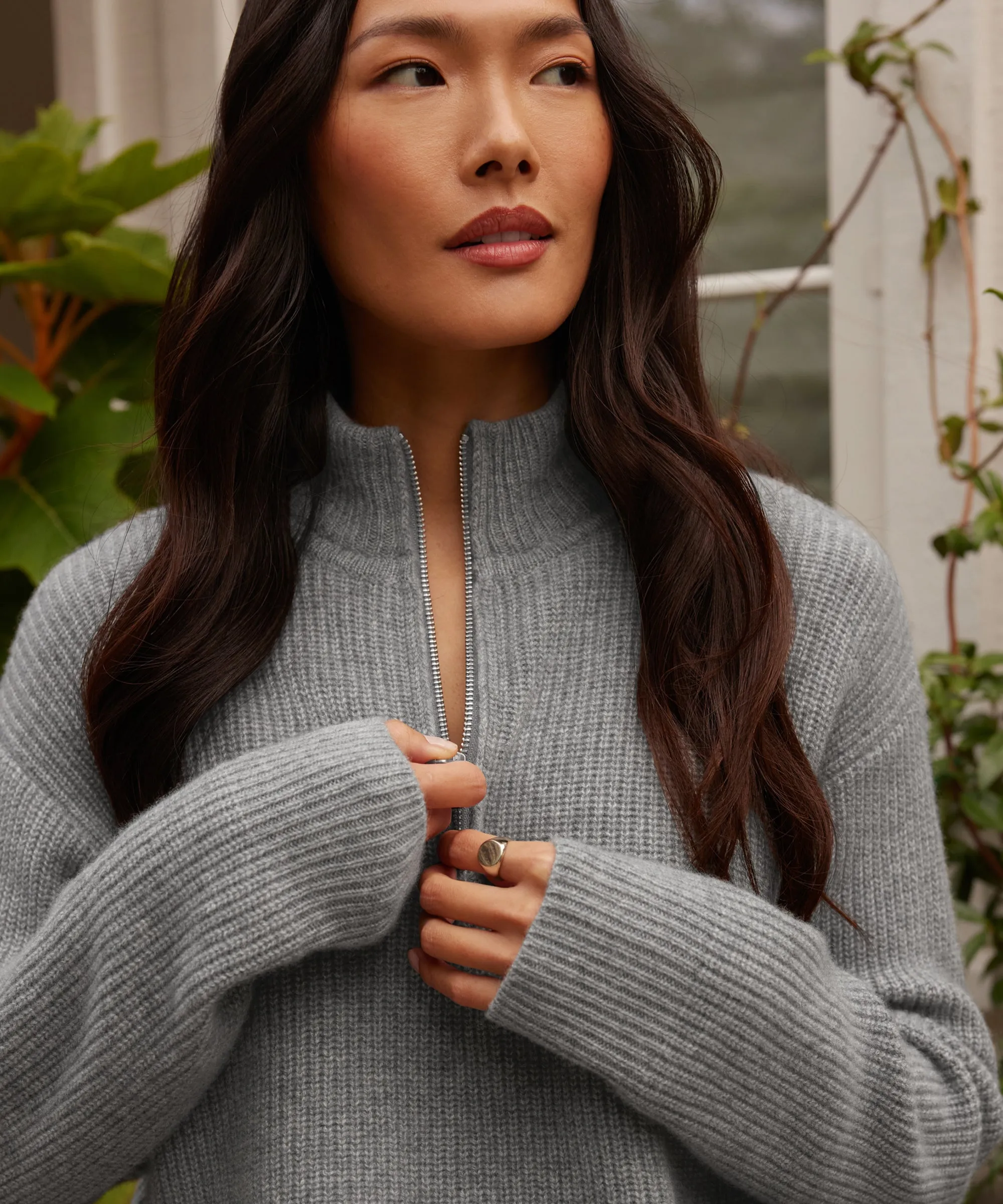Cashmere Half Zip Simple Layered Hand Linked Seams