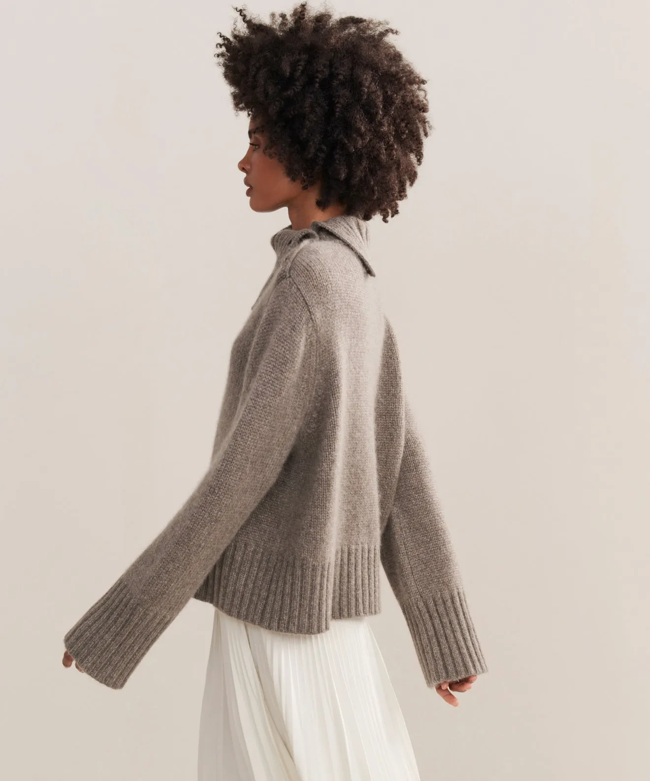 Cashmere Jackie Sweater Contrast Stitch EcoFriendly Material Blend