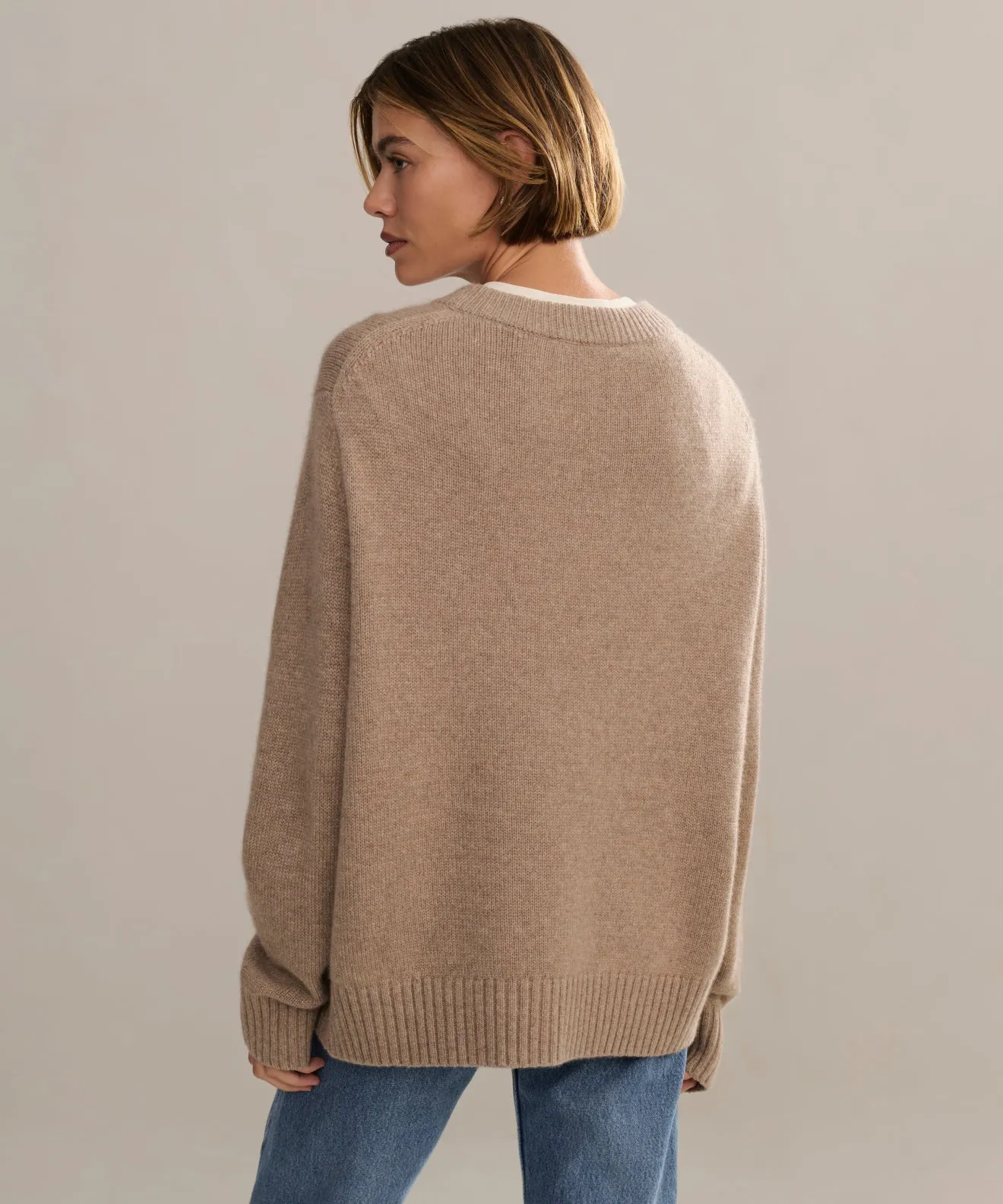 Breathable Honeycomb Weave Cashmere Oversized Crewneck