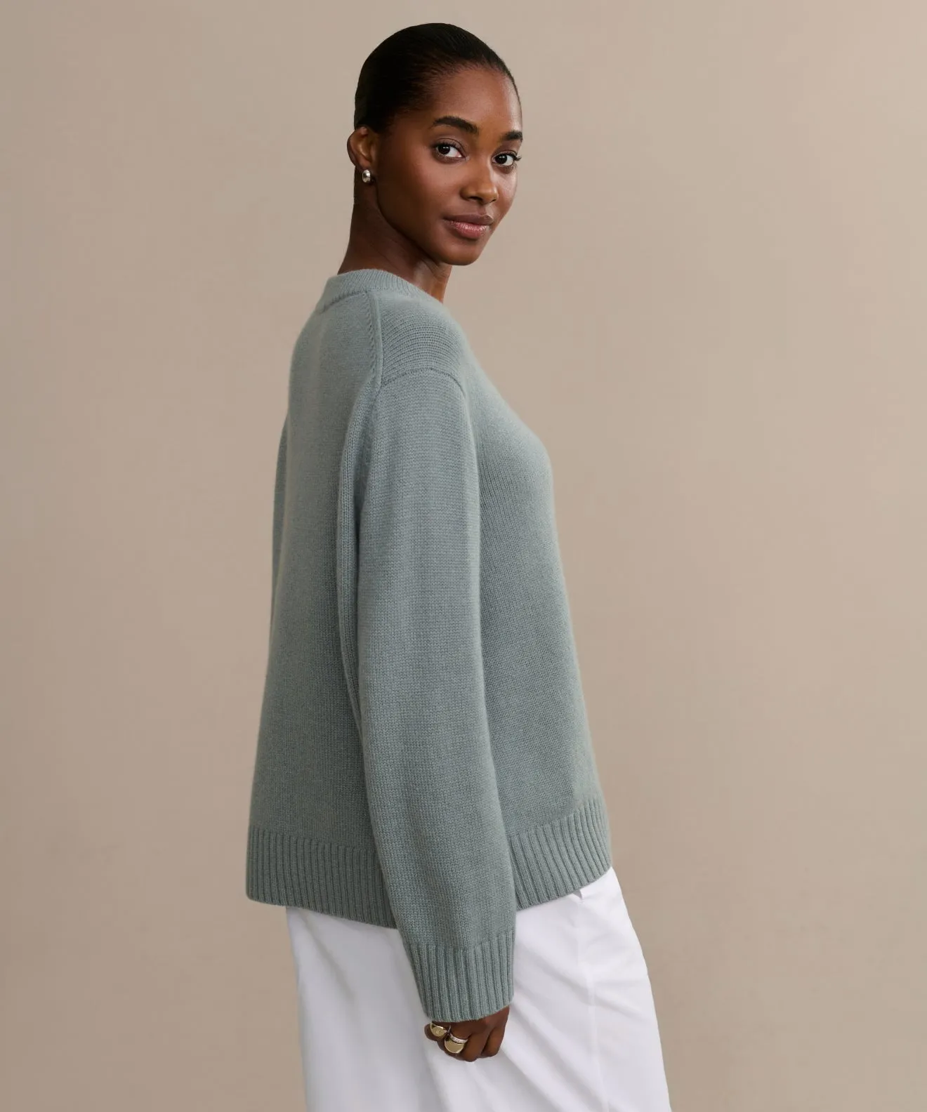 Natural Fiber Blend Autumn Ready Cashmere Oversized Crewneck