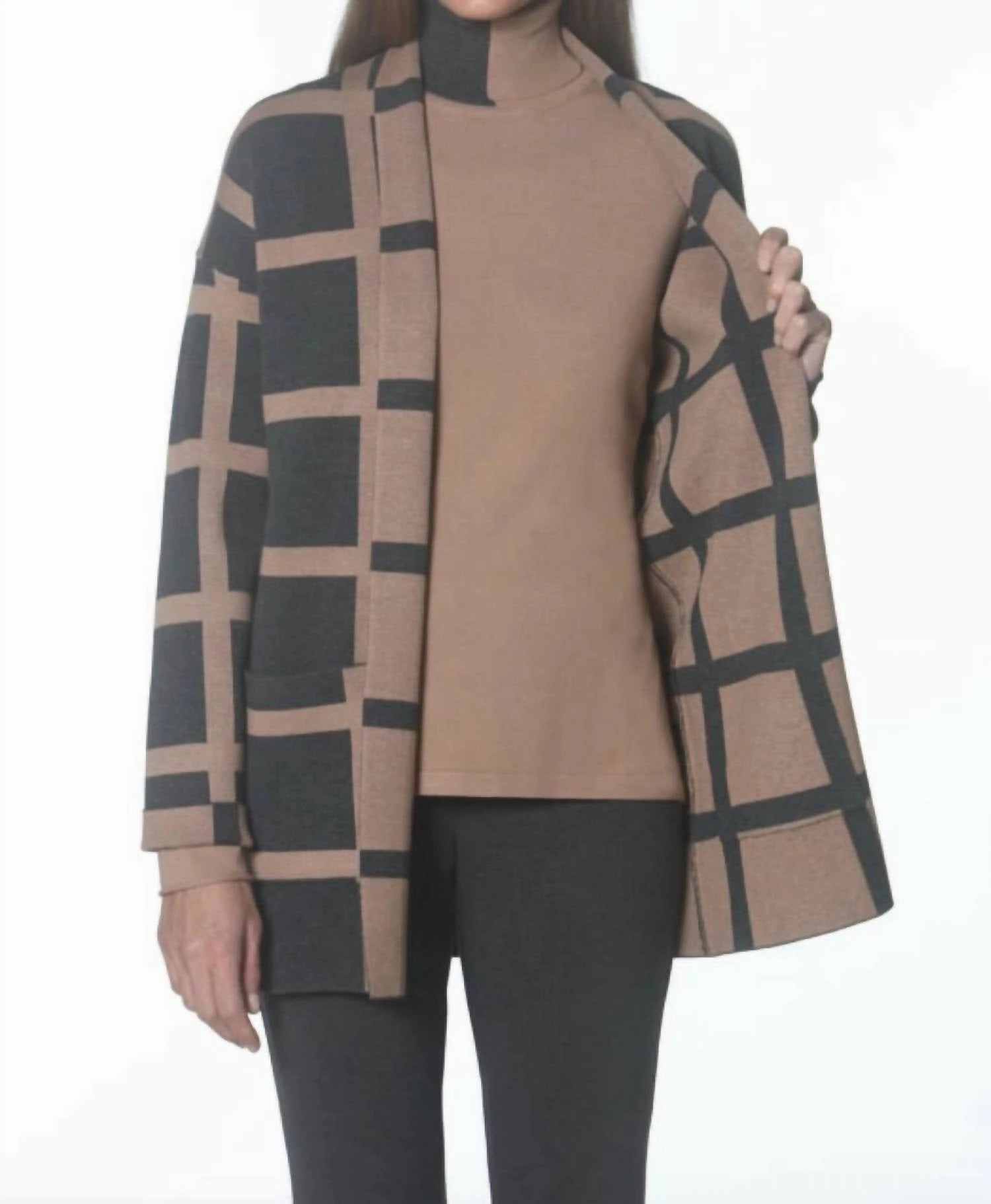 Reversible Cardigan In Charcoal/camel Lightweight Layer