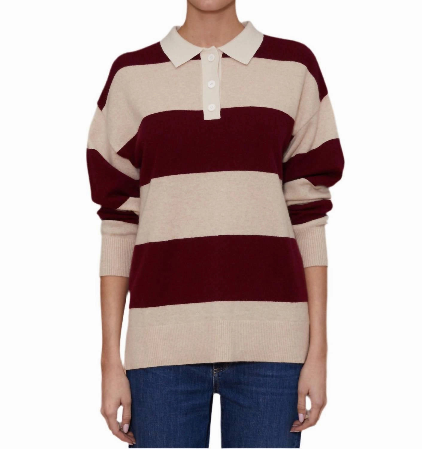 Cashmere Polo Sweater In Rugby Stripe Sophisticated Knit