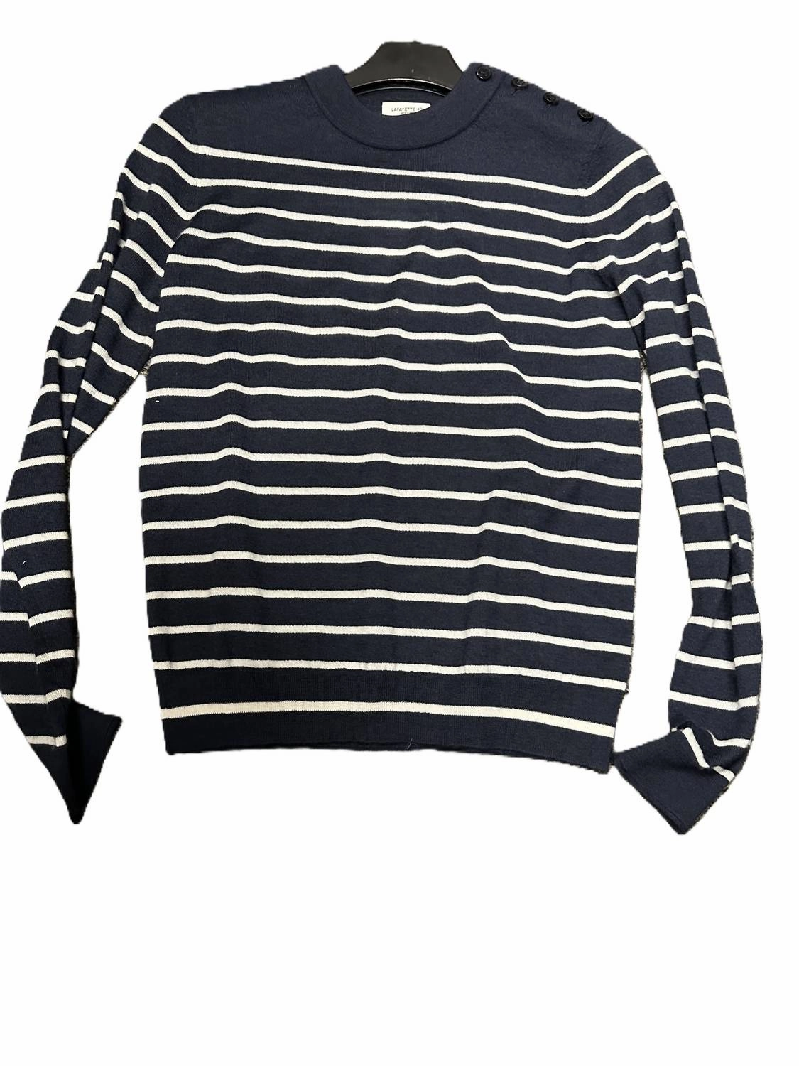 Soft Knit Layer Cashmere Stripe Sweater With Button Neck Closure In Ink Multi