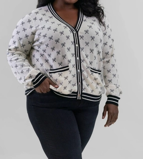 Cashmere Tennis Club Print Cardigan - Plus Size In White Dynamic Ventilation Panels