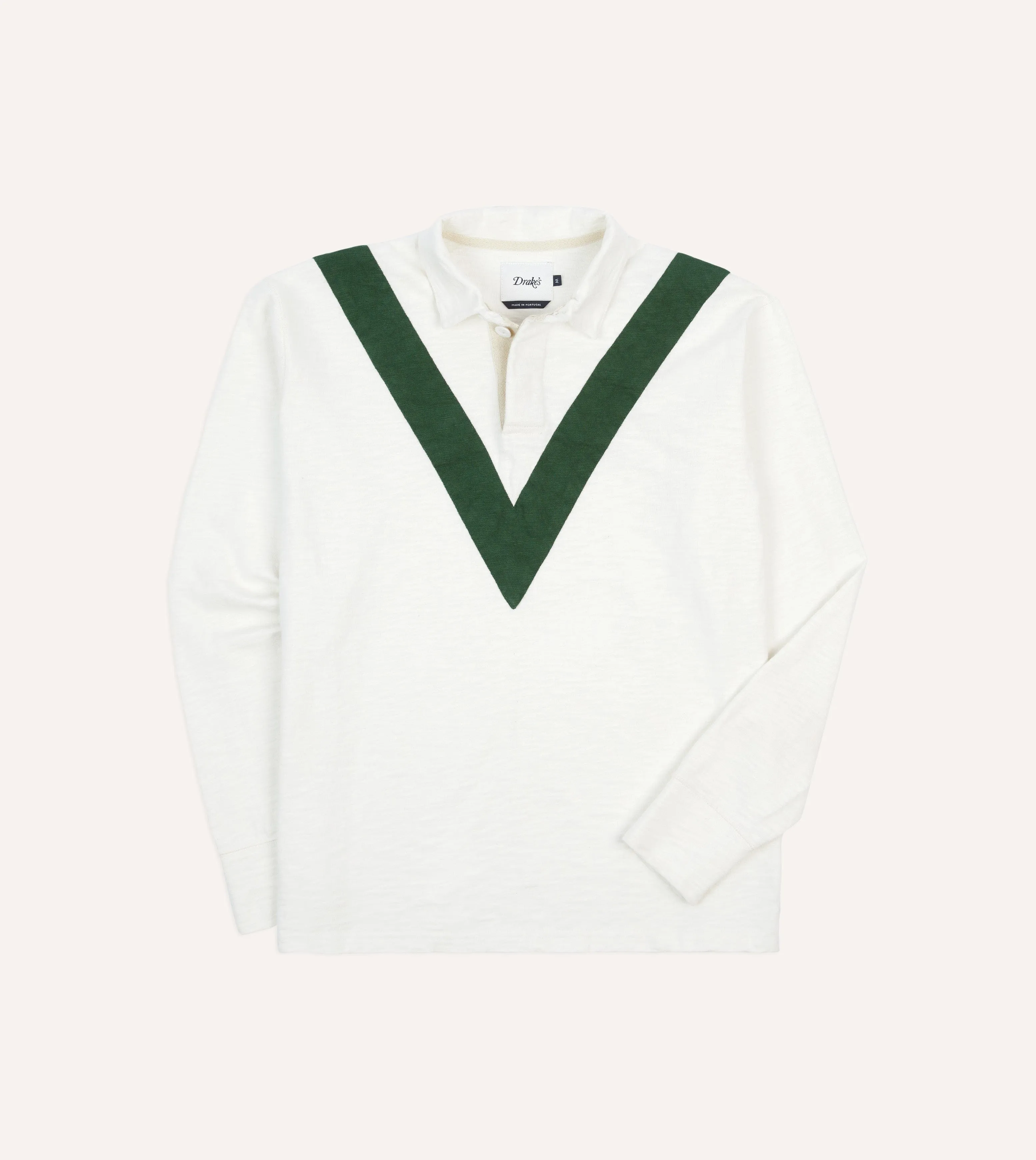 Ecru and Green Chevron Cotton Rugby Shirt Asymmetrical Cut