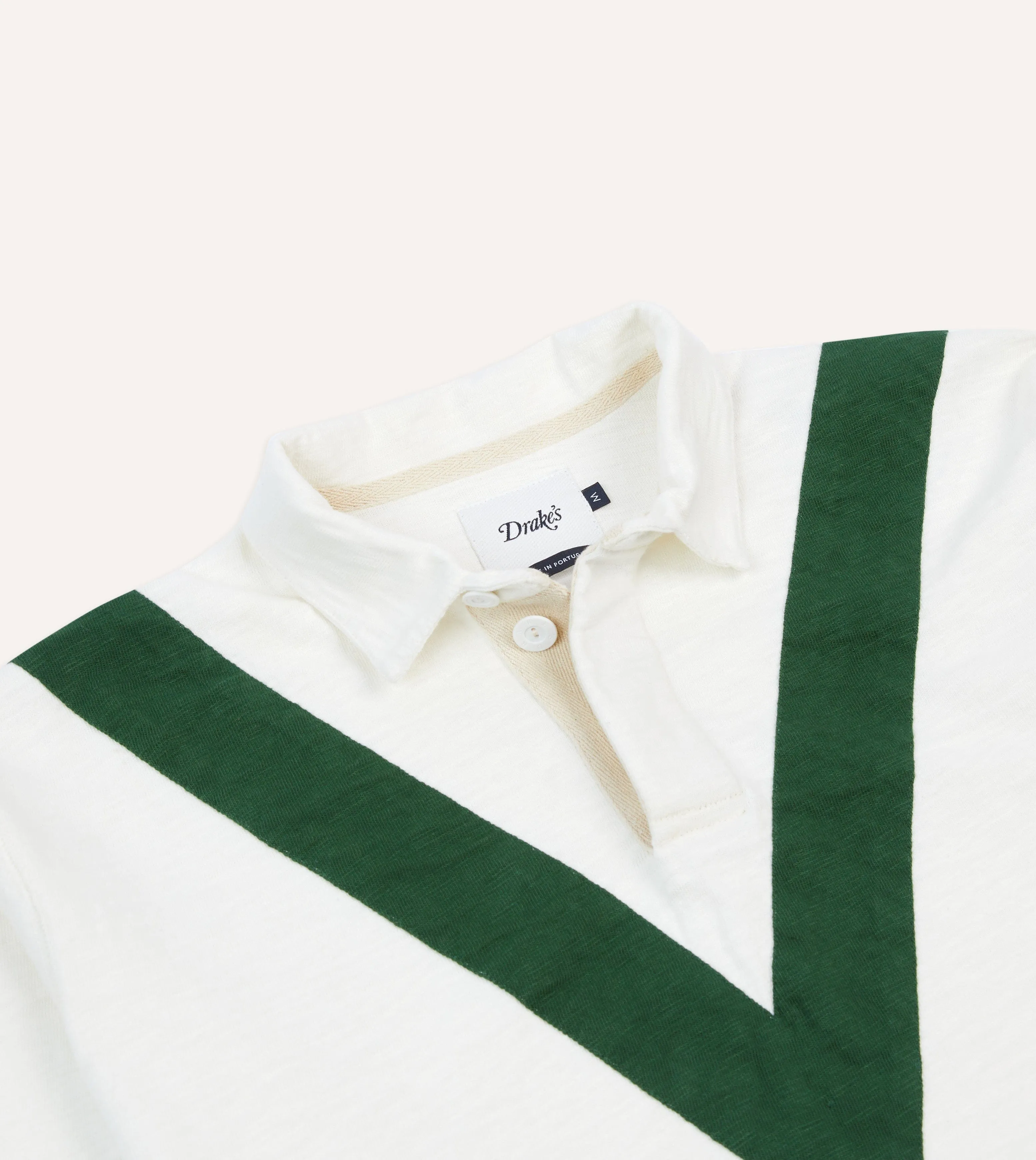 Stylish Element Polished Finish Ecru and Green Chevron Cotton Rugby Shirt