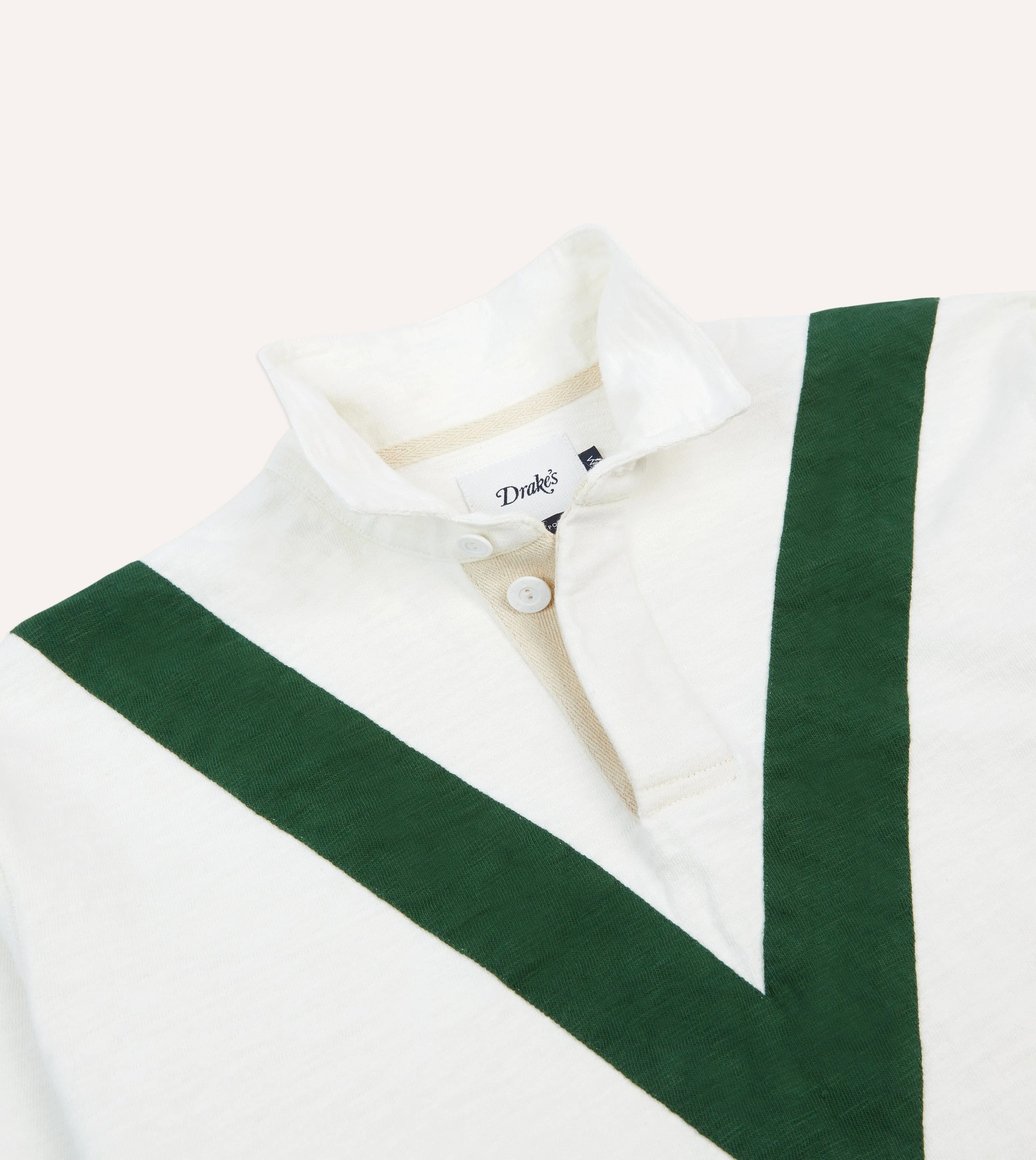 Quick-Dry Ecru and Green Chevron Cotton Rugby Shirt