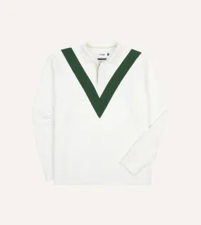 Ecru and Green Chevron Cotton Rugby Shirt Asymmetrical Cut