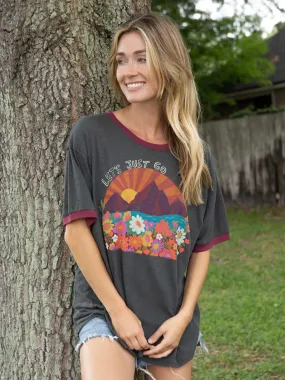 Classic Comfort Style Comfy Pieces Ringer Oversized Tee Shirt - Let's Just Go