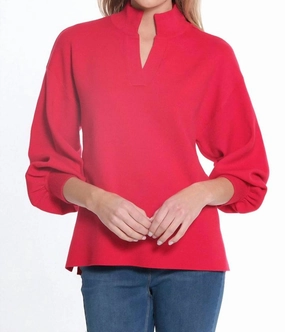 Trendy Layering Modern Knit Cuffed 3/4 Sleeve Drop Shoulder Sweater In Vivid Red