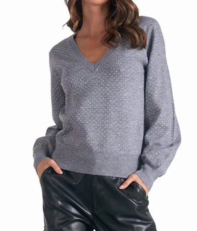 Effortless Fashion Essential Layering V-Neck Rinestone Sweater Top In Grey