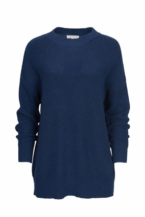Ribbed-Knit Cotton Sweater In Navy Comfy chic Fashion Ready