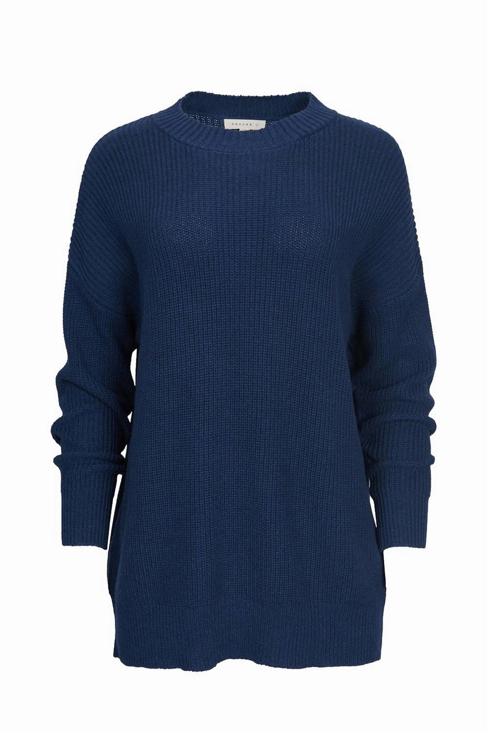 Ribbed-Knit Cotton Sweater In Navy Comfy chic Fashion Ready