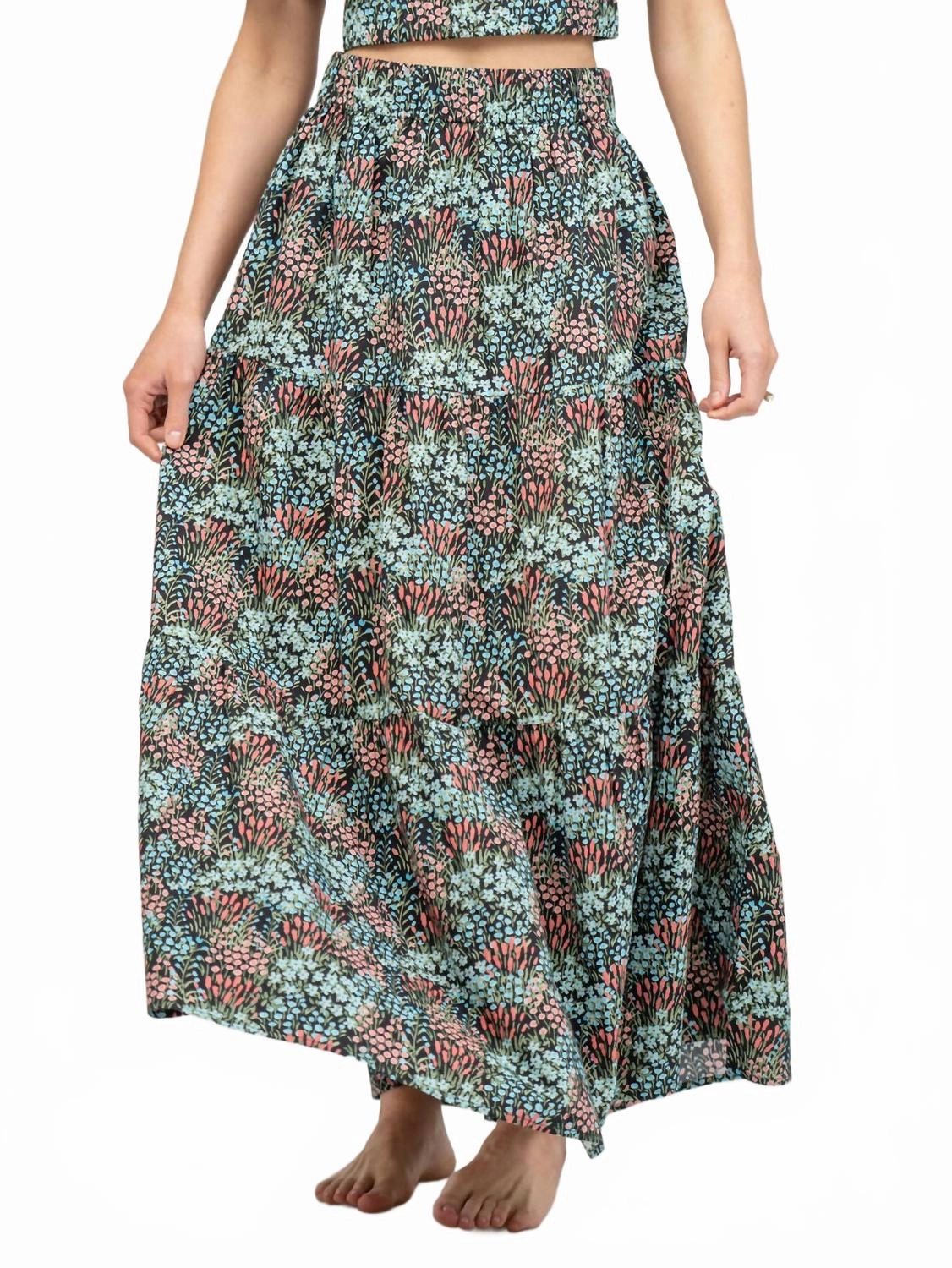 Abby Midi Skirt In Tiny Garden quick dry Hemp Blend