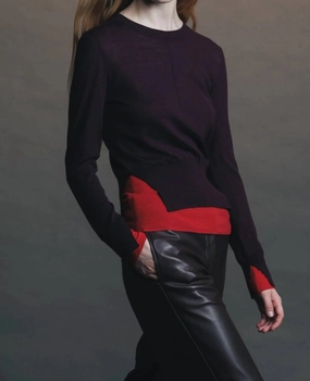 Myra Layering Sweater In Tomato/burgundy Loopback Fabric