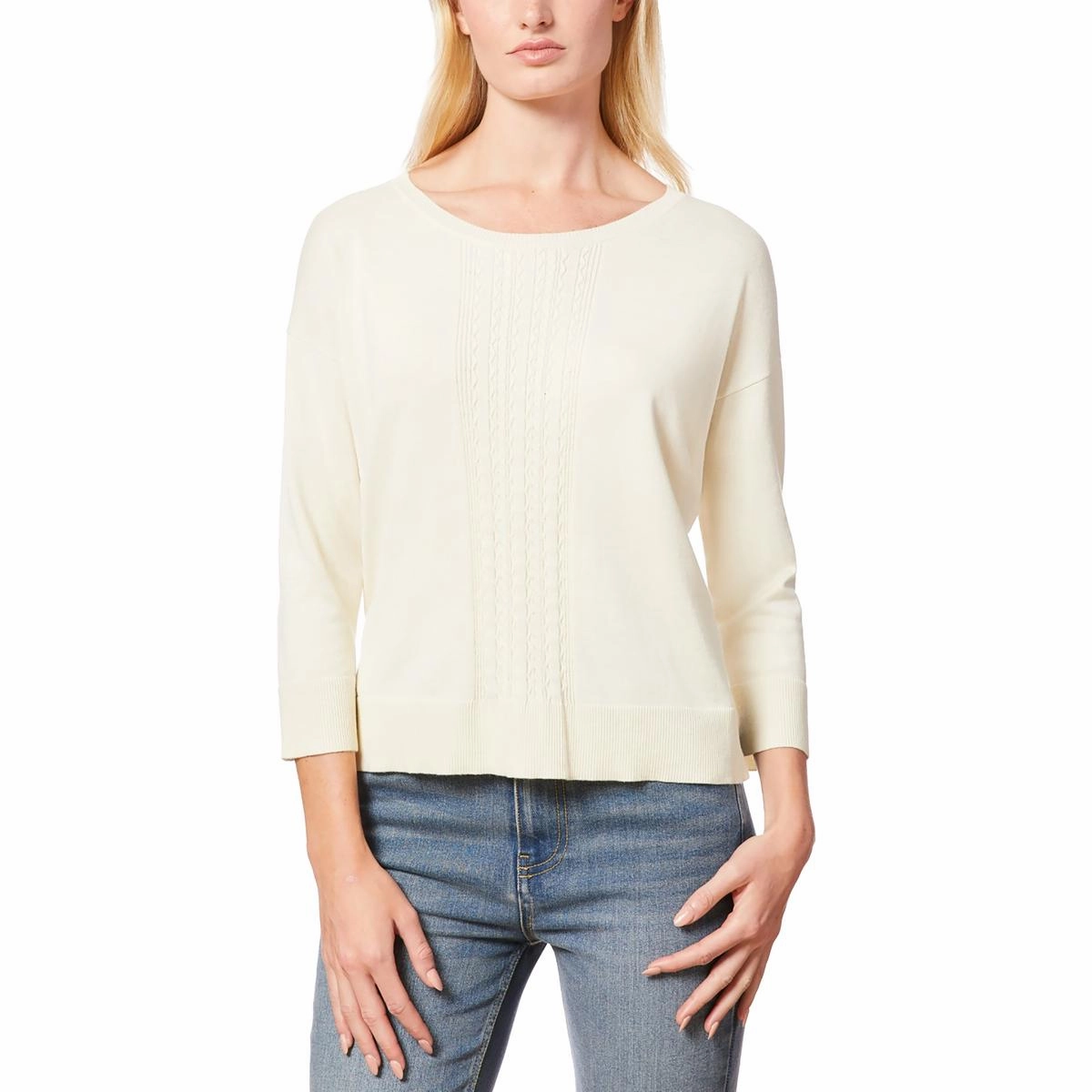 Chilly Day Comfort Womens Solid Cable Knit Crewneck Sweater
