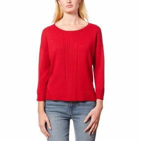 Womens Solid Cable Knit Crewneck Sweater Odor Control Technology Knitted Layering