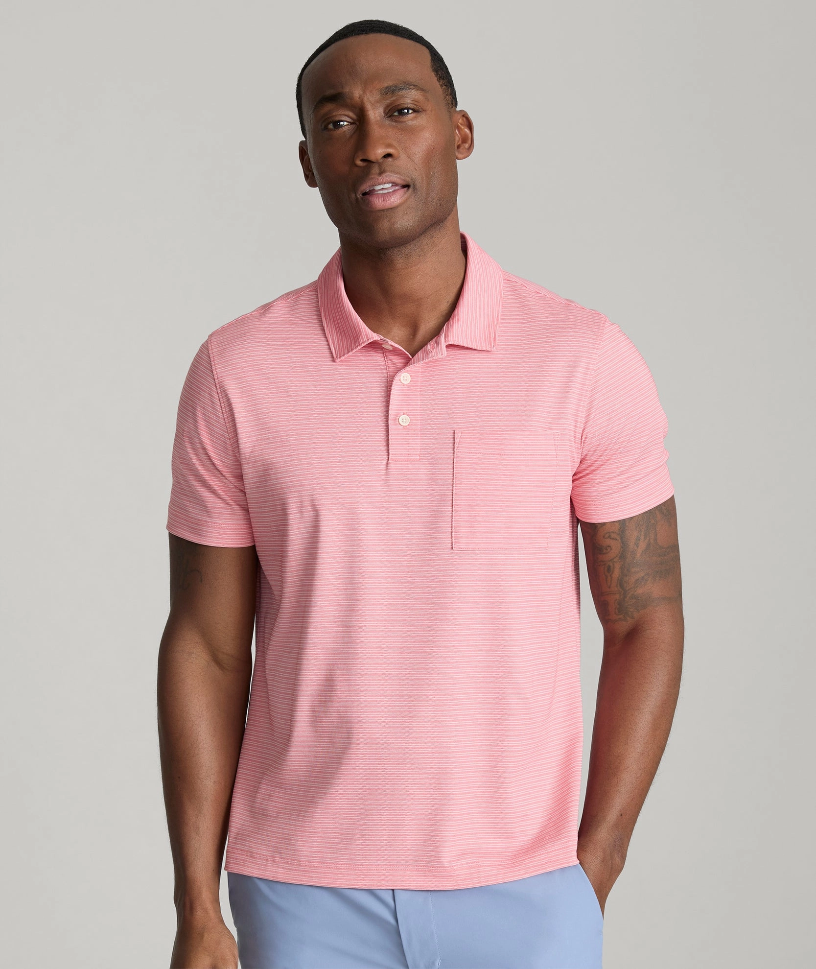 Essential Style Flexible Style Striped Performance Polo