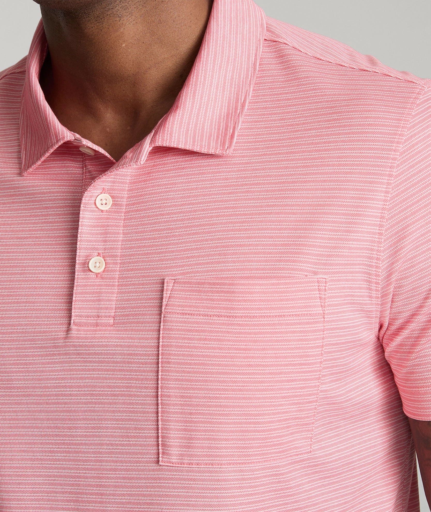 Relaxed Neckline Striped Performance Polo