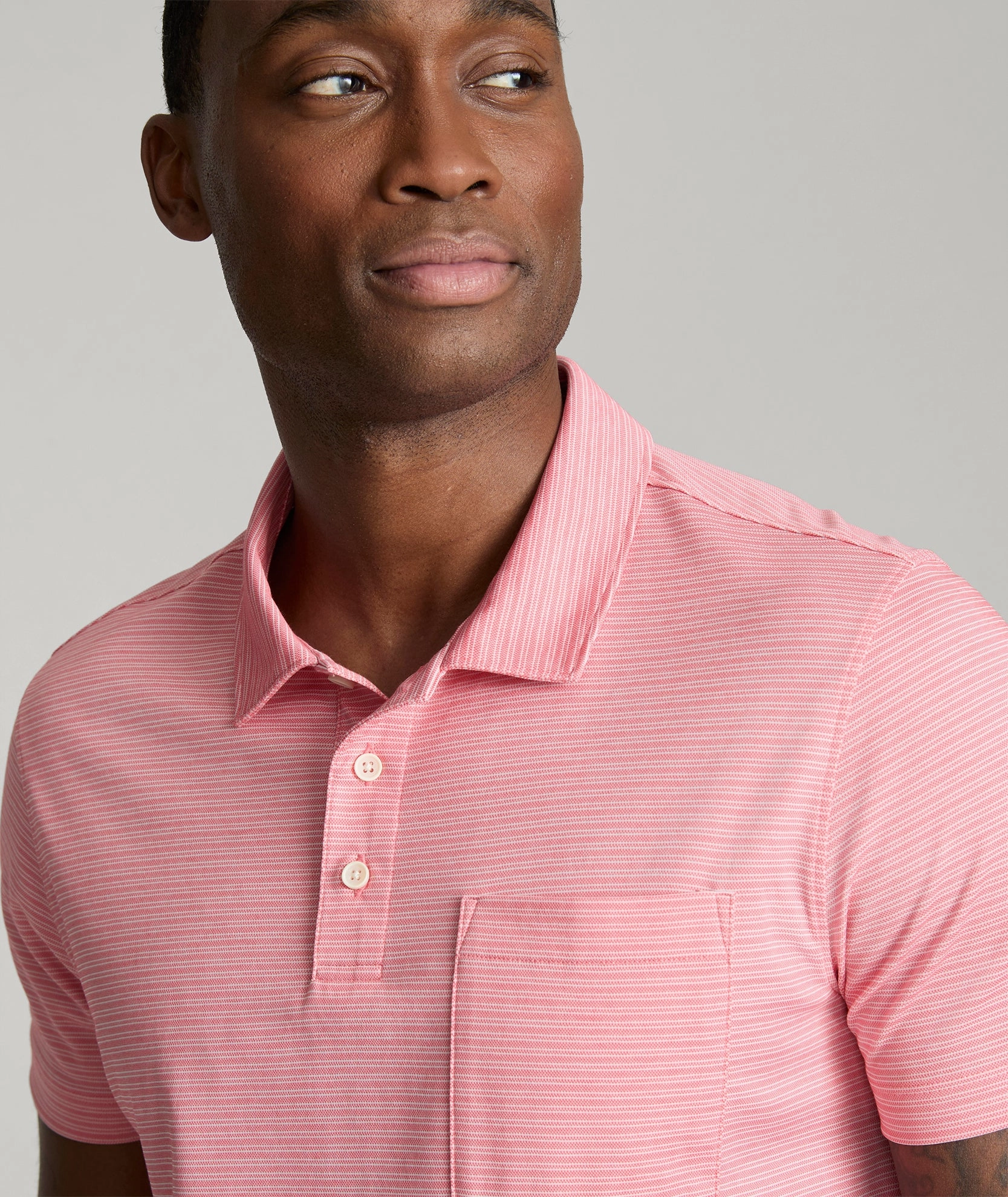 Striped Performance Polo ButtonDown Collar