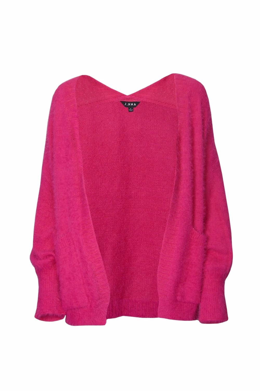 Solid Long Sleeve Cardigan In Hot Pink Snuggly Knit
