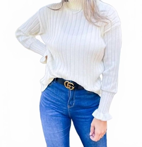 Outdoor Style Ruffle Sleeve Turtleneck Sweater In Cream