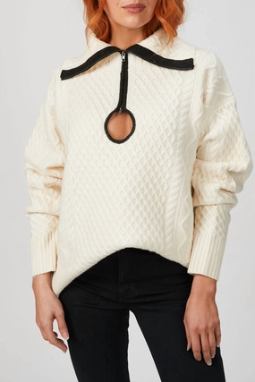 Cable Knit Key Hole Sweater In Ivory Fashionable Look