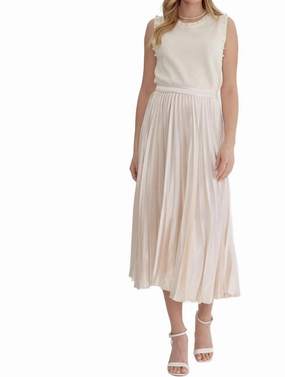 Pleated Midi Skirt In Champagne Mid Rise Basic Layers