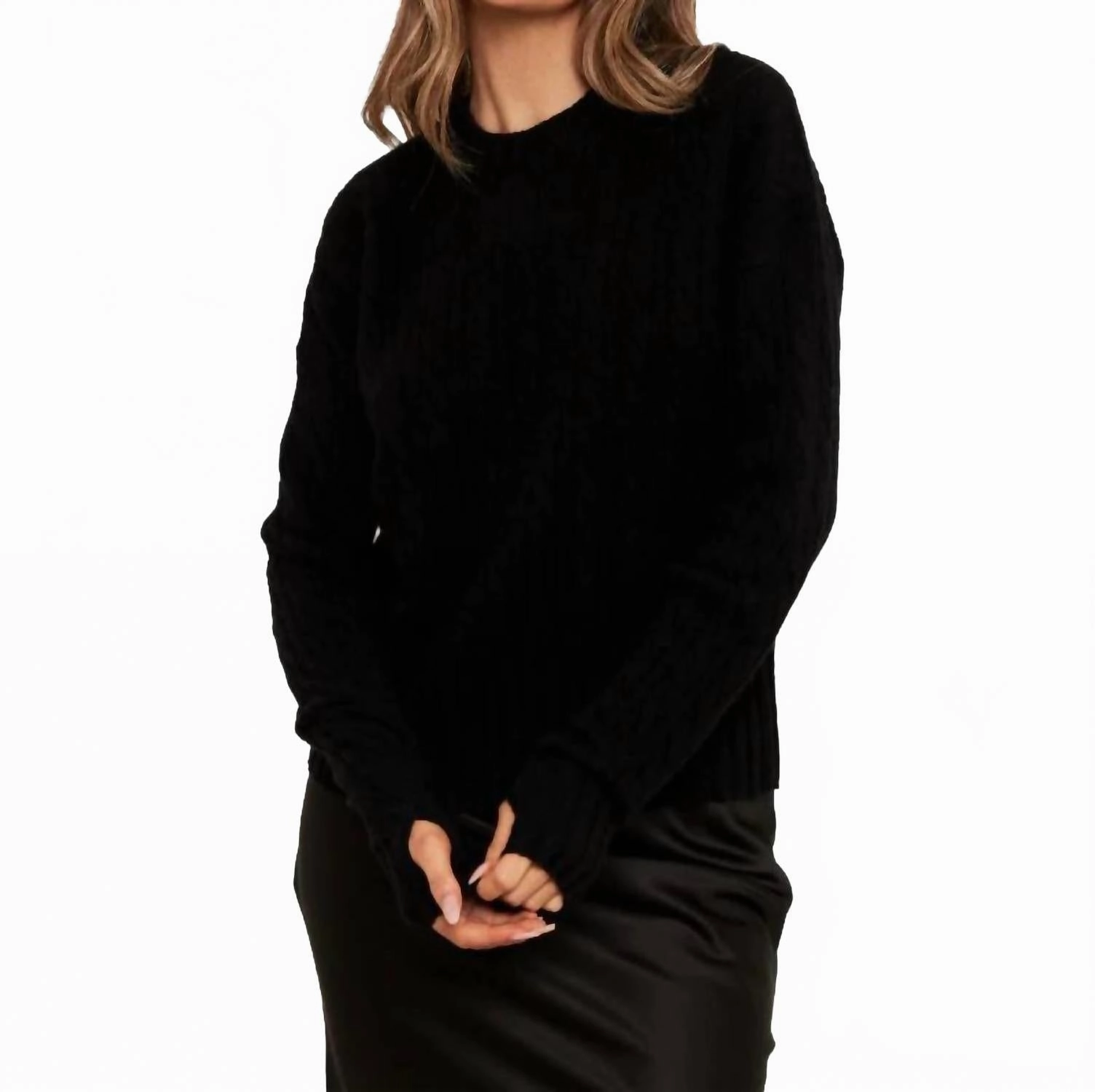 Odor Resistant Cathy Cable Knit Cashmere Sweater In Black