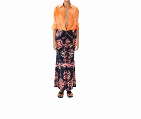 Festival Outfit Personality Style Ceibo Liv Midi Skirt In Navy Shibori