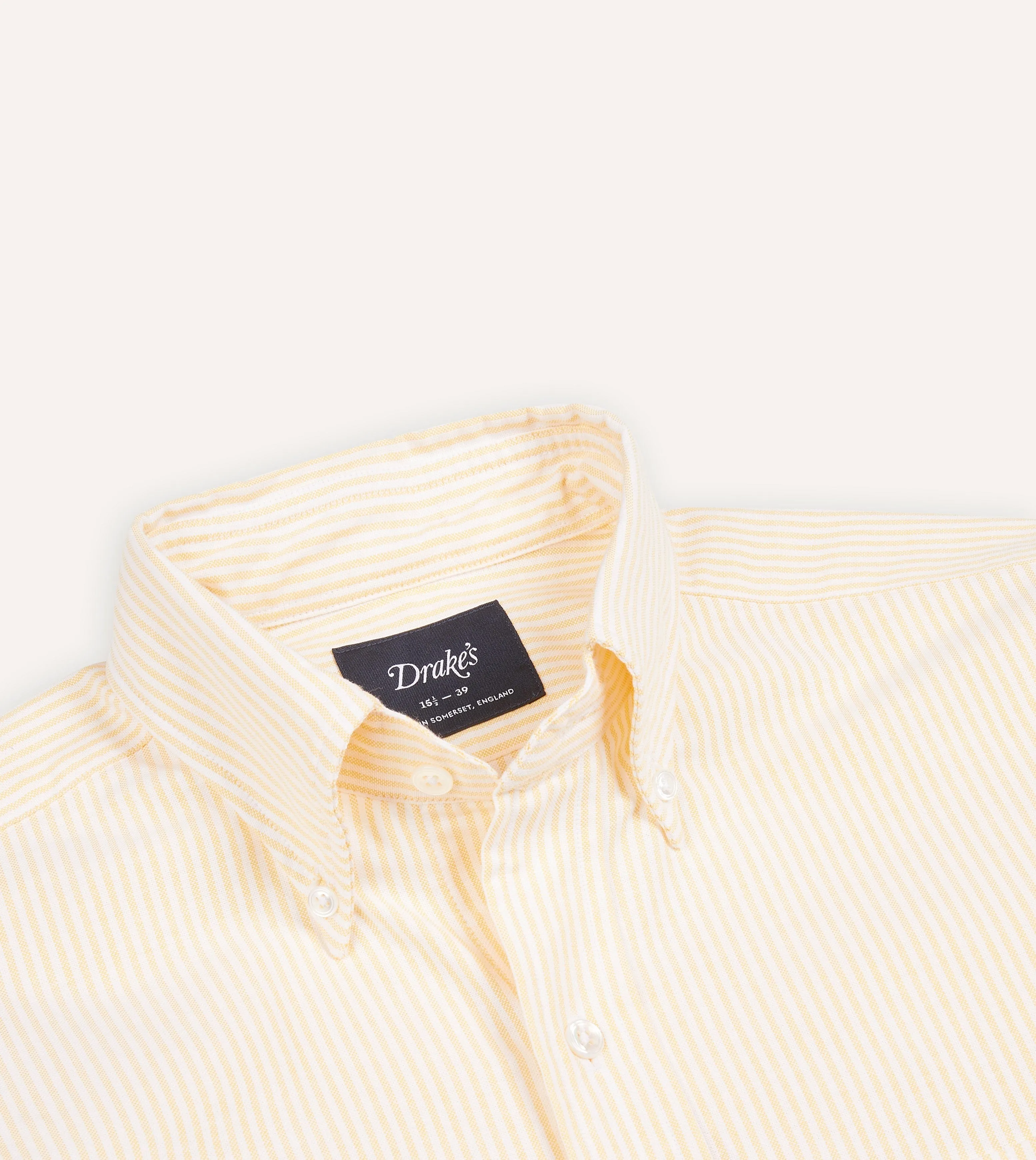 Nautical Look Glossy Texture Yellow Ticking Stripe Cotton Oxford Cloth Button-Down Shirt
